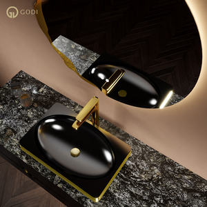 Mueble de Baño GODI Negro y Dorado con Lavabo Individual y Espejo, Moderno, de Lujo, Montado en la Pared - Product Image 6