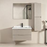 Meuble-lavabo moderne en bois massif avec miroir inclus, étanche et mural, pour hôtel, appartement, villa
