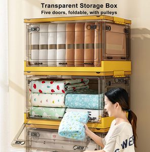 Factory Five-Door Open Folding Storage Box Clear <b>Plastic</b> <b>Wheels</b> for Bathroom Clothes Books Food Travel Collapsible Storage Bins - Product Image 3