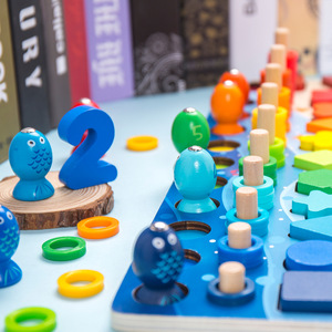 Montessori Đồ Chơi Bằng Gỗ Đếm Hình Học Hình Dạng Nhận Thức Phù Hợp Bạch Tuộc Cá Trò Chơi Đồ Chơi 5 Trong 1 Câu Đố Bảng WPT28-F - Product Image 6