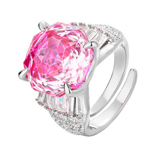 Vente en gros d'usine, bijoux de mode, cuivre écologique, zircon rose dégradé de 14 mm, grandes bagues ajustables tendance pour femmes - Product Image 1