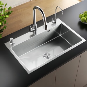 อ่างล้างจานสแตนเลส 304 หนา 5.0 มม. อ่างเดี่ยวขนาดใหญ่พร้อมอ่างล้างผักในตัว - Product Image 1