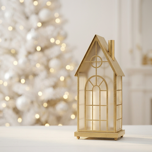 Latest Trending Style <b>Gold</b> Metal House Shape Candle Holder <b>Lantern</b> for Christmas Home Decorations - Product Image 3