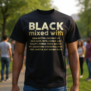 T-shirt noir avec mélange de beurre de karité et d'huile de coco pour femmes et hommes, vêtements promotionnels - Product Image 3