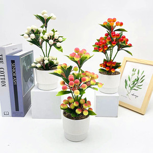 Plante artificielle de type bonsaï aux baies, 25 cm de haut, en mousse plastique, plante décorative d'intérieur en pot avec galets, rouge vif, rose, orange, blanc - Product Image 2