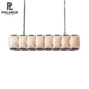 Lustre rectangulaire en pierre naturelle adapté aux îlots de cuisine, aux bars, aux cabines industrielles, au lustre en calcite Harlow Calcite - Product Image 1