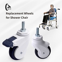Roue pivotante anti-torsion durable de 3, 4 et 5 pouces, roue simple anti-poussière en TPE tout plastique pour chaise de bain, usage salle de bain et hôpital