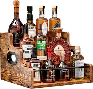Rak <span class=keywords><strong>Display</strong></span> Botol Minuman Retro 3 Tingkat: Rak Mini Bar untuk Meja, Mengatur Penyimpanan Wine, Whiskey, Minuman Keras & Sirup Kopi - Product Image 1