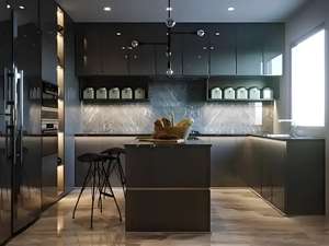 Juego de armario de cocina moderno de laca negra de alto brillo Madera MDF con diseño de cocina completo superior de cierre suave - Product Image 5