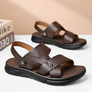 Sandalias de Cuero para Hombre, Punta Abierta, Suela de Goma, Entresuela de EVA, Chanclas de Playa de Verano, Color Sólido, Cómodas y Casuales - Product Image 3