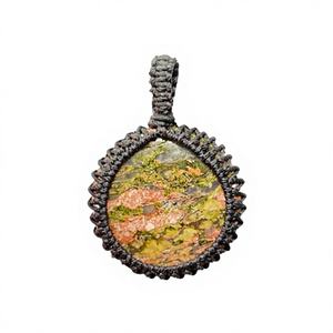 Colgante de Macramé Bohemio con Cordón de Jaspe Unakite, Forma Ovalada, Piedra de Cristal Natural Curativa - Product Image 1