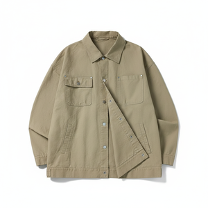 Nouvelle veste cargo en sergé pour homme Printemps 2026, style streetwear rétro américain, multi-poches, col rabattu uni, en coton - Product Image 6