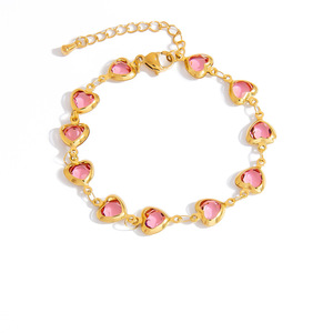 Heart Shape Colorful <b>Bracelet</b> 18K Gold Plated Stainless Steel Jewelry Gift For Women Fashion Accessory - Product Image 5