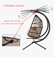 Vente chaude moderne 2 places oeuf balançoire chaise Durable PE rotin cadre pliable coussin réglable auvent métal extérieur balançoire support