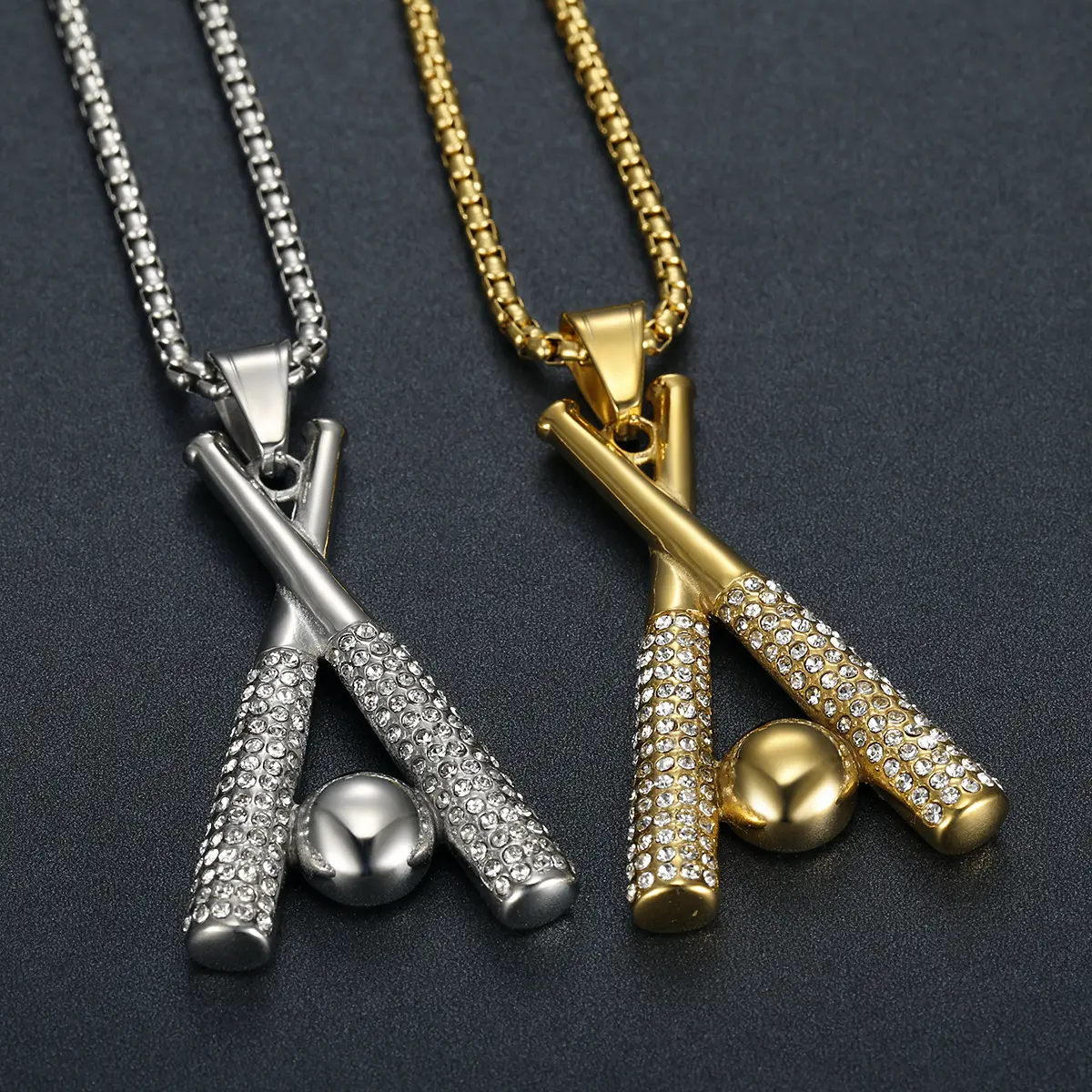 All'ingrosso Hip Hop Sport gioielli oro placcato in acciaio inox Zirconia collana da Baseball per gli uomini