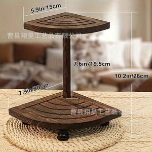 Wooden Two Tier <b>Stand</b> For Cake Coffee Display Living Room Decorative Shelf Rectangle Shape Standing Type - Product Image 3