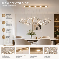 Lustre LED moderne en cristal linéaire avec anneaux entrelacés, lampe suspendue réglable pour salle à manger et hall d'entrée