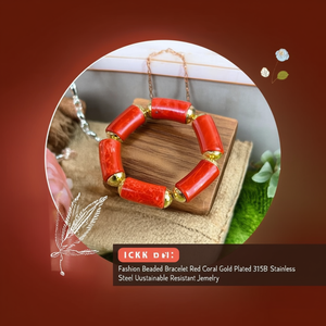 Fashion Beaded <b>Bracelet</b> <b>Red</b> Coral Gold Plated 316L Stainless Steel Sustainable Resistant Jewelry - Product Image 3