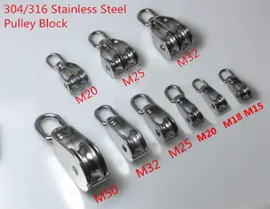 Stainless Pulley Factory M15-M100 High Polished Stainless Steel Swivel Single Wire Rope Pulley Block