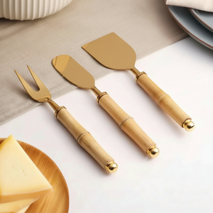 Hot Selling Gold Plated Finish Cutlery <b>Cheese</b> <b>Set</b> With Wood Handle Spatula Stainless Steel <b>Cheese</b> Knife Gold Tableware Spreader - Product Image 1