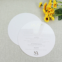 Definición Restaurante Popular Forma redonda Espesor 2mm Acrílico blanco Tarjeta de menú de invitados para fiesta de eventos