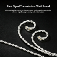 Câble de mise à niveau IEM plaqué argent 8 brins, 0,78 mm, 2 broches, avec crochet supra-auriculaire, HiFi, prise jack 3,5 mm dorée pour audiophiles et musiciens