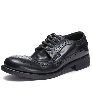Goodyear sepatu kerja pria, sepatu kulit kuda ukiran Blok sepatu Formal Retro Inggris usang buatan tangan - Product Image 2