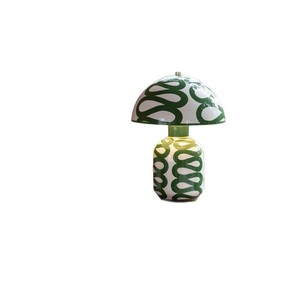 Lámpara de mesa de cerámica con forma de hongo, patrón verde y blanco, bombilla LED E27 para dormitorio, sala de estar, luz decorativa de lectura - Product Image 5