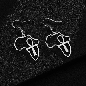 Boucles d'oreilles pendantes pour femme, bijoux en acier inoxydable, argent, croix, <span class=keywords><strong>carte</strong></span> africaine, nouveau design, <span class=keywords><strong>2022</strong></span> - Product Image 5