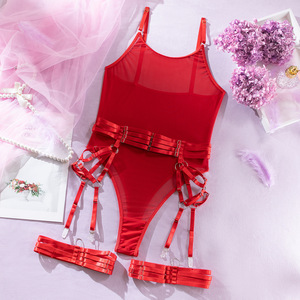 Lingerie Corset Sexy pour Femme avec Coussinets de Soutien-Gorge, Soutien-Gorge Long Érotique à Nouer, Lingerie Rouge en Dentelle à Boucle Ouverte, <span class=keywords><strong>Porte</strong></span>-Jarretelles Sexy - Product Image 6