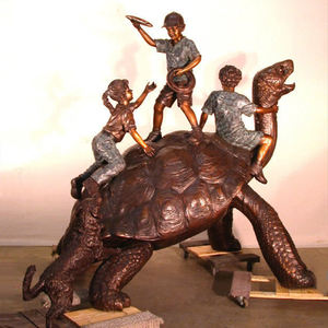 Garten Dekoration Bronze Brunnen 2 Kinder auf Schildkröte Brunnen - Product Image 2