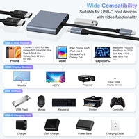 Kabel Kepang Tipe-C ke Adaptor Dual HDTV 4K Multiport Hub dengan Pengisian Daya USB-A + USB-C PD, Monitor Ganda Eksternal, USB 3.0 Stok Tersedia