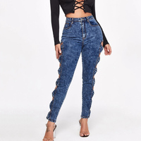 Celana Jeans Wanita High Waist Model Ruched Cut-out Samping Skinny Grosir