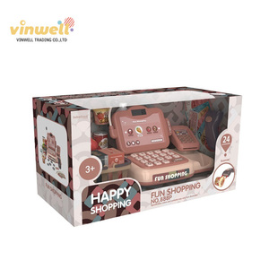 24ชิ้นแกล้งเล่นช้อปปิ้งของเล่นสำหรับเด็กเกมการศึกษาแคชเชียร์<span class=keywords><strong>เครื่อง</strong></span>ลงทะเบียนเงินสด - Product Image 4