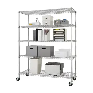 60 "w x 21" d x 87 "h" מצופה כרום כסף 5 מדף יחידת אחסון מתכת מדפים על גלגלים - Product Image 1