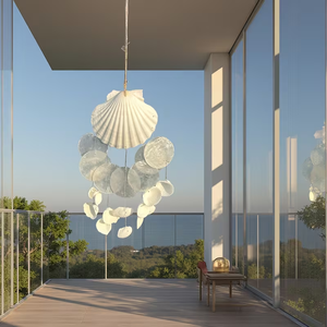 Carillons à vent artisanaux en coquillages Capiz - Ornement de carillon à vent en coquillages blancs, décoration de plage côtière <span class=keywords><strong>pour</strong></span> jardin, à suspendre en intérieur/extérieur - Product Image 2