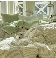 Parure de lit 4 pièces en coton lavé 200TC imprimé végétal, drap plat, drap-housse, housse de couette pour hôtel et maison, toutes saisons, vente en gros