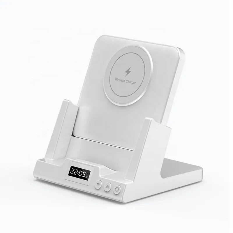 Panel Removable 4 in 1 Qi Wireless Charger Time display Alarm Clock Cell phone Charging Station