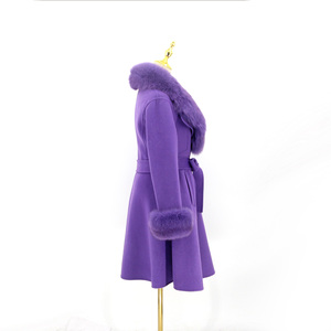 QIUCHEN- QC22035 automne hiver mode cachemire <span class=keywords><strong>femme</strong></span> <span class=keywords><strong>mi</strong></span>-<span class=keywords><strong>long</strong></span> <span class=keywords><strong>manteau</strong></span> en fourrure de renard véritable <span class=keywords><strong>manteau</strong></span> en laine - Product Image 5