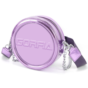 Borsa a tracolla circolare <span class=keywords><strong>viola</strong></span> lucida personalizzata da donna, portafoglio in pelle artificiale, tracolla larga - Product Image 2