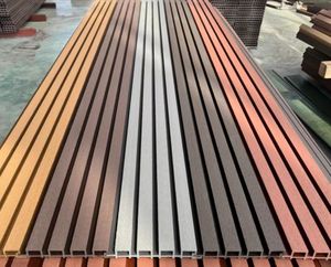 Revêtement de sol extérieur WPC, <span class=keywords><strong>bois</strong></span> composite <span class=keywords><strong>plastique</strong></span>, décoratif, extérieur, panneau mural extérieur à lattes rainurées WPC - Product Image 2
