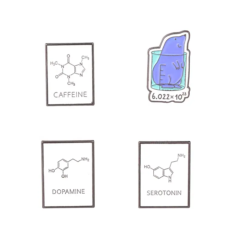 Broche de esmalte para estrutura molecular química, broche personalizado de lapela de serotonina com pino de esmalte para pinos de química para professor