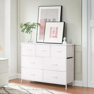 SKY-TOUCH Armoire de rangement en métal à 7 tiroirs Commode de chambre à coucher avec bacs amovibles en tissu MDF Unité de rangement large - Product Image 5