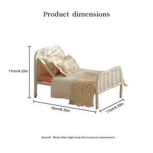Furnitur kamar tidur Mini, furnitur rumah boneka mini, dekorasi dengan 1:12, tempat tidur anyaman rotan gaya maileg