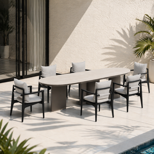Conjunto de Comedor para Patio de Hotel, Mesa con Estructura de Acero Inoxidable y Sillas de Teca, Muebles para Comedor de Patio Resistentes a la Intemperie - Product Image 1