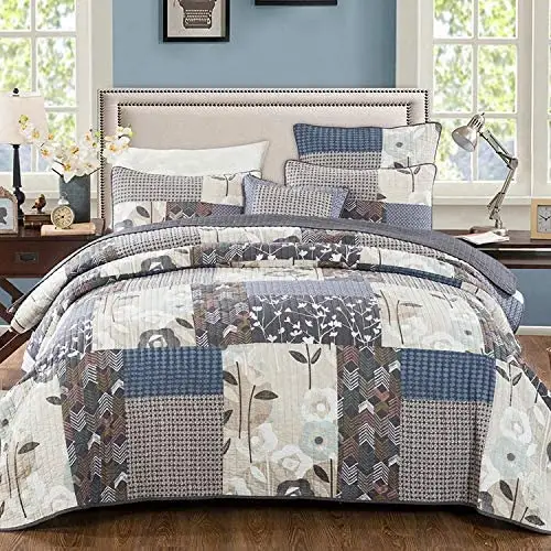 Bohemian Moderne Gestikt Dekbed Patchwork Katoen Sprei Dekbed Sets King Size Botanische Patroon Met Kussens