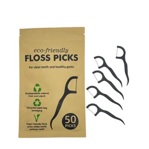 Ramah Lingkungan Pembersih Gigi Hitam Alami Bambu Aktif Arang Flosser Tusuk Gigi Dental FLoss Pick