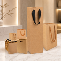 Sac en papier kraft en gros pour vin, avec logo personnalisé, poignée noire, pour Noël, rangement, artisanat, bougies, cadres photo, impression par gravure