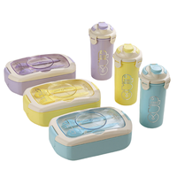 H01 Vente en gros de boîtes à lunch en plastique pour enfants, design de dessins animés, écologiques, grande capacité, ensemble avec bouteille d'eau, chauffables au micro-ondes