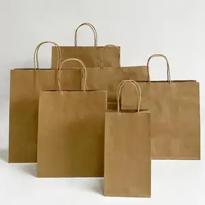 Custom Print Luxury Craft Gift Brown White Embalagem Bolsa De Papel Shopping Bag Carry Kraft Paper Bag Com Seu Próprio Logotipo Handle